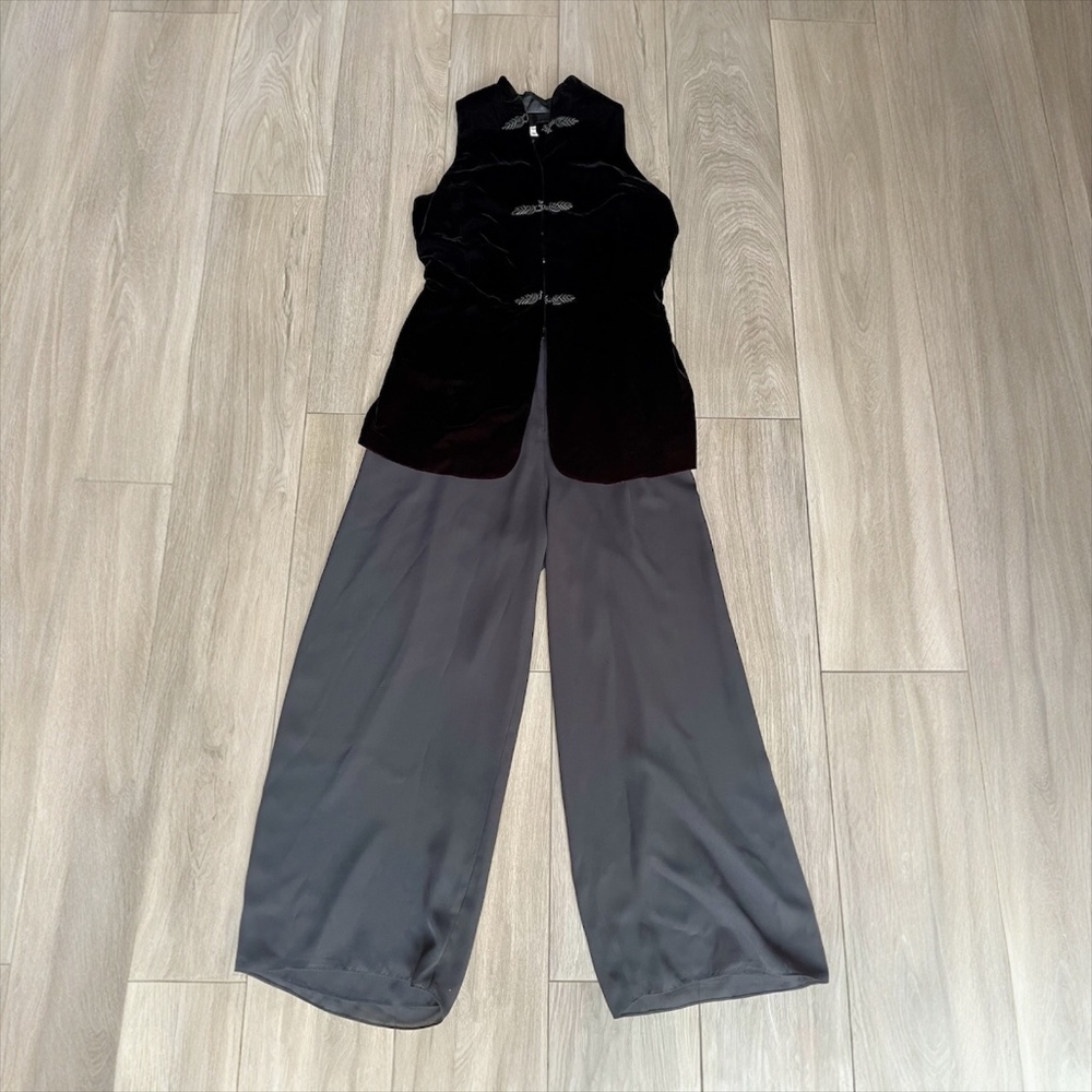 Dépeche Mode Vintage Jumpsuit Women’s 10 Black Velvet Mandarin Collar Wide Leg